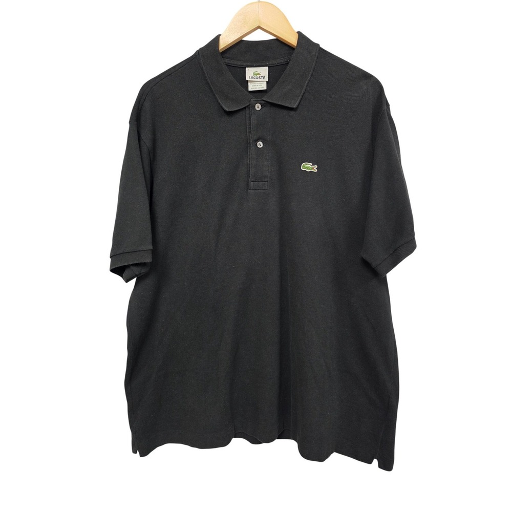 Lacoste Polo Shirt Men Size 7 Black Short Sleeve Pique Cotton Classic Logo Top